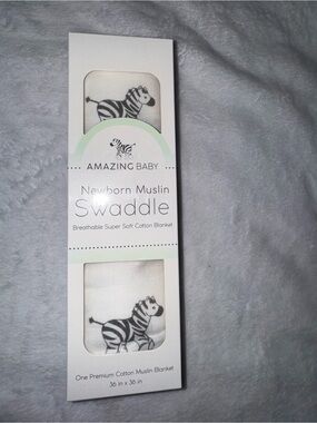 Newborn Muslin Swaddle Blanket - White with Zebra Print